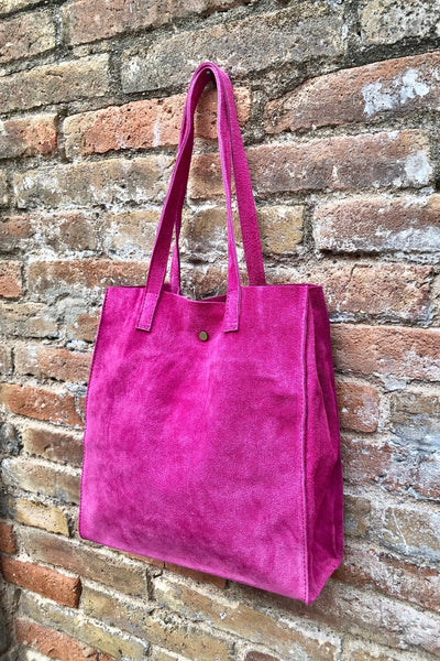Genuine leather bag in HOT PINK. Soft messenger suede bag. Green cross –  Handmade suede bags by Good Times Barcelona